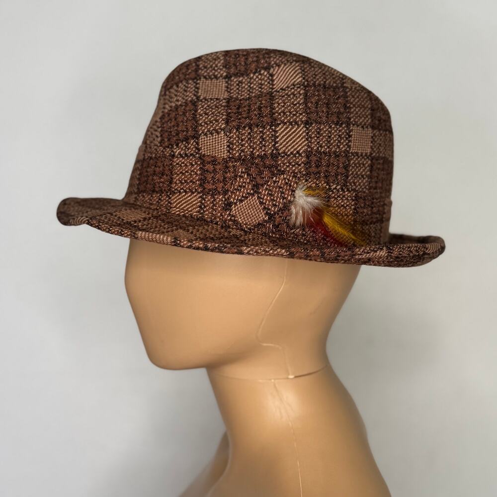 Vintage 1960s Penney’s Towncraft Plaid Fedora Feather Union Made Hat Small